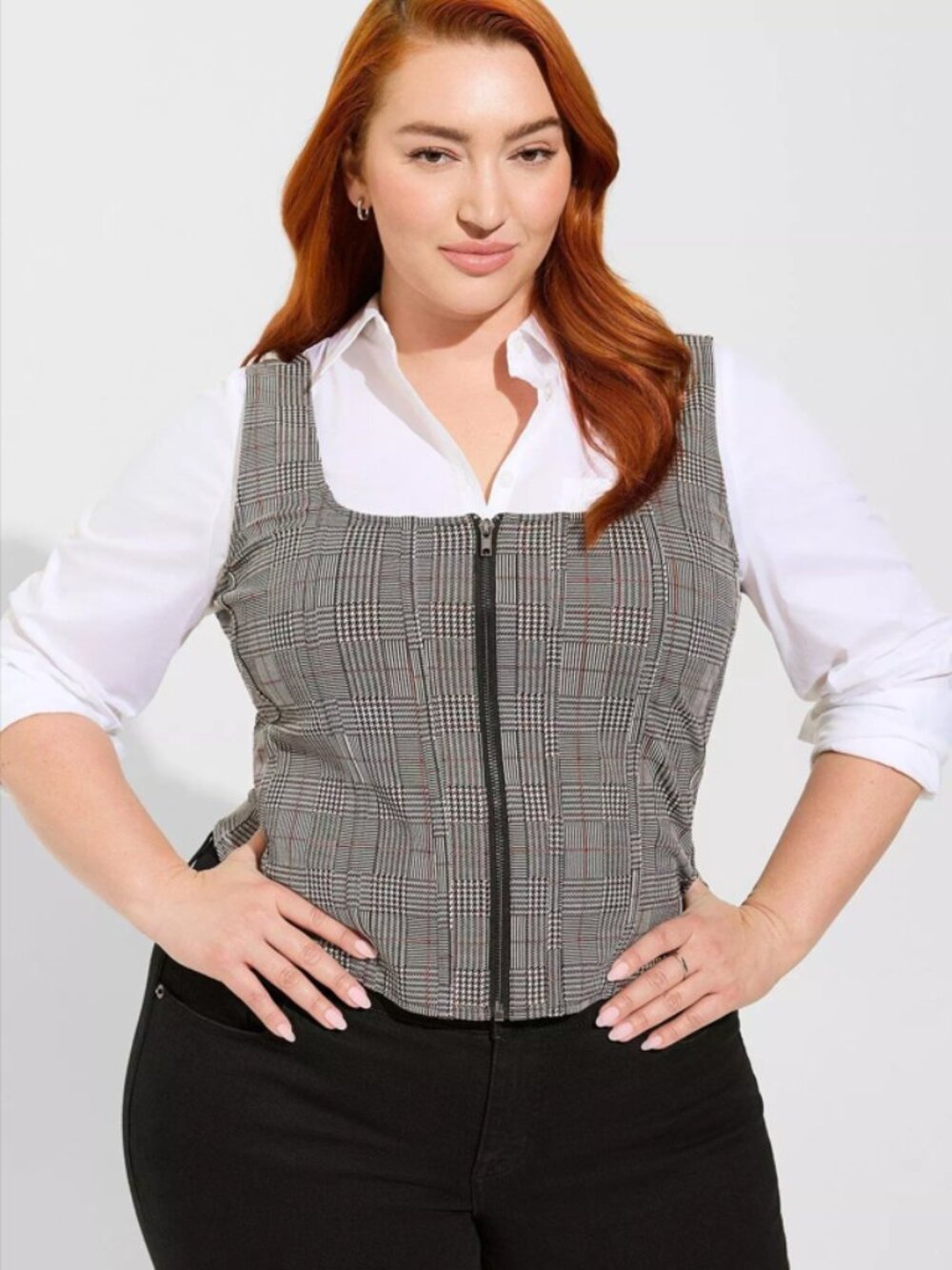 Torrid Black Zip Front Corset Top 0X Square Neck Plus Size Bustier Style
